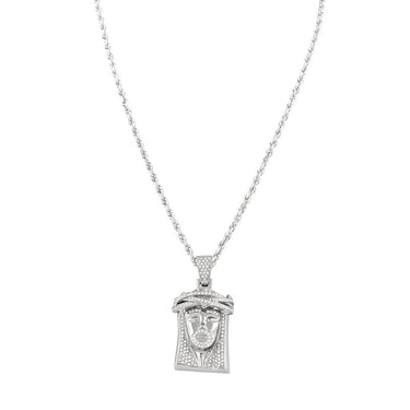 14K White Gold Jesus Head Pendant With Round Cut Diamonds 1.72 Ctw